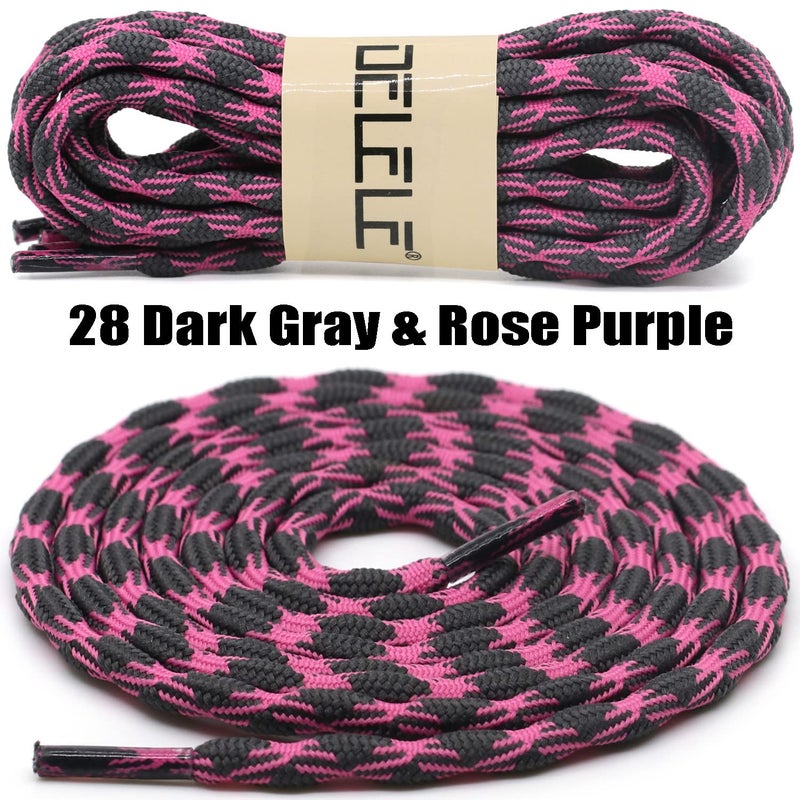 DELELE 2 Pair Round Wave Shape Non Slip Heavy Duty and Durable Outdoor Climbing Shoelaces Dark Gray&Rose Purple Hiking Shoe Laces Shoestrings-102 inch - Image 2